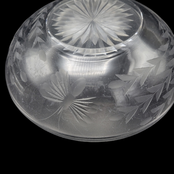 Vintage Cut Glass Nappy Butterfly Flowers - Picture 3 of 10